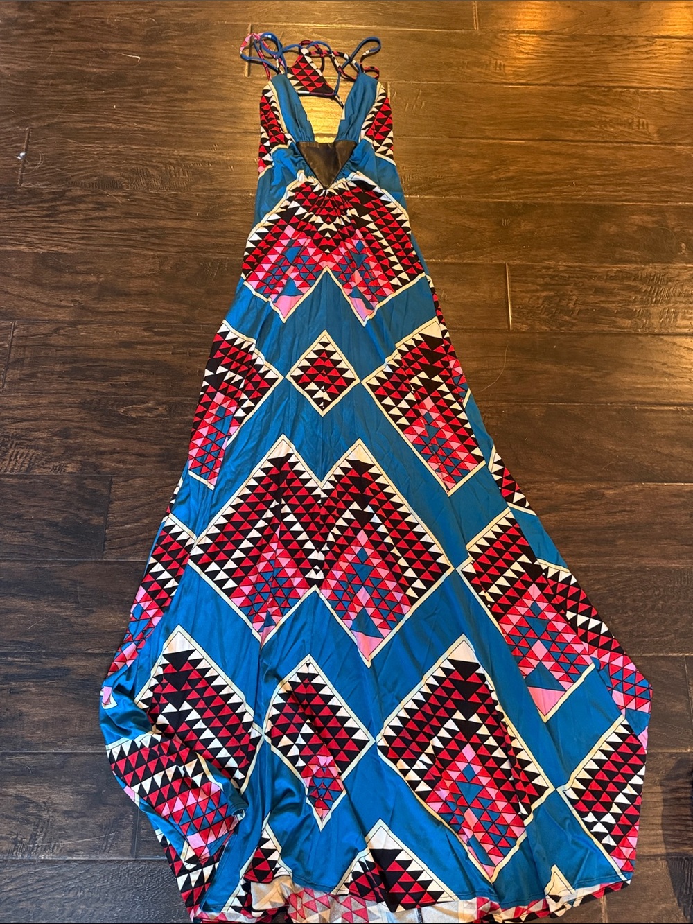 Mara Hoffman XS Geometric Print Cutout Maxi Dress Blue Pink Black